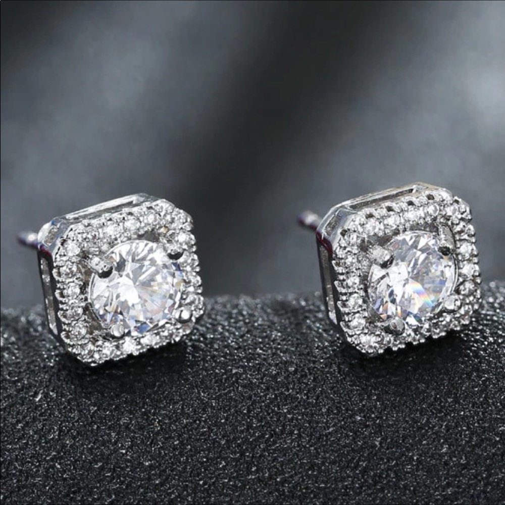 Solid Sterling Silver Swarovski Square Earrings